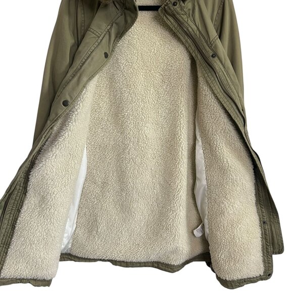 Hollister Faux Fur Hood Parka Coat Womens Sz L Olive Green Cozycore Winter - Picture 5 of 13